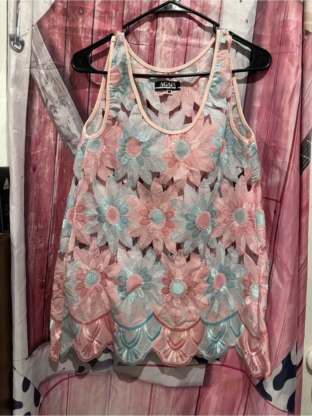 AGAIN Pink & Light Blue Floral Lace Tank